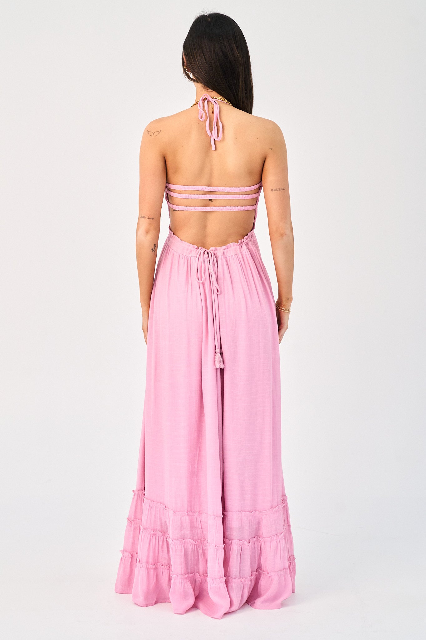 back of a pink maxi dress