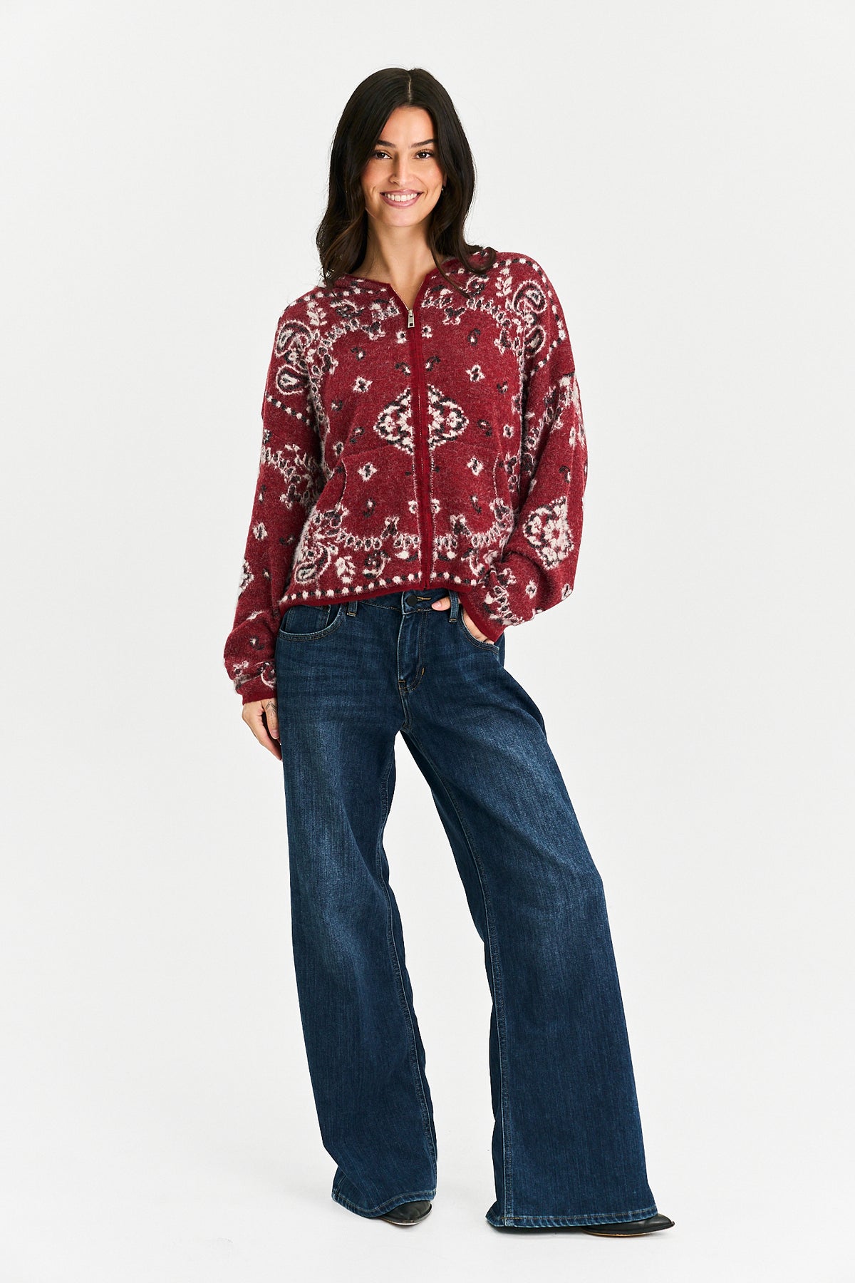 Paisley Days Zip Up in Cranberry