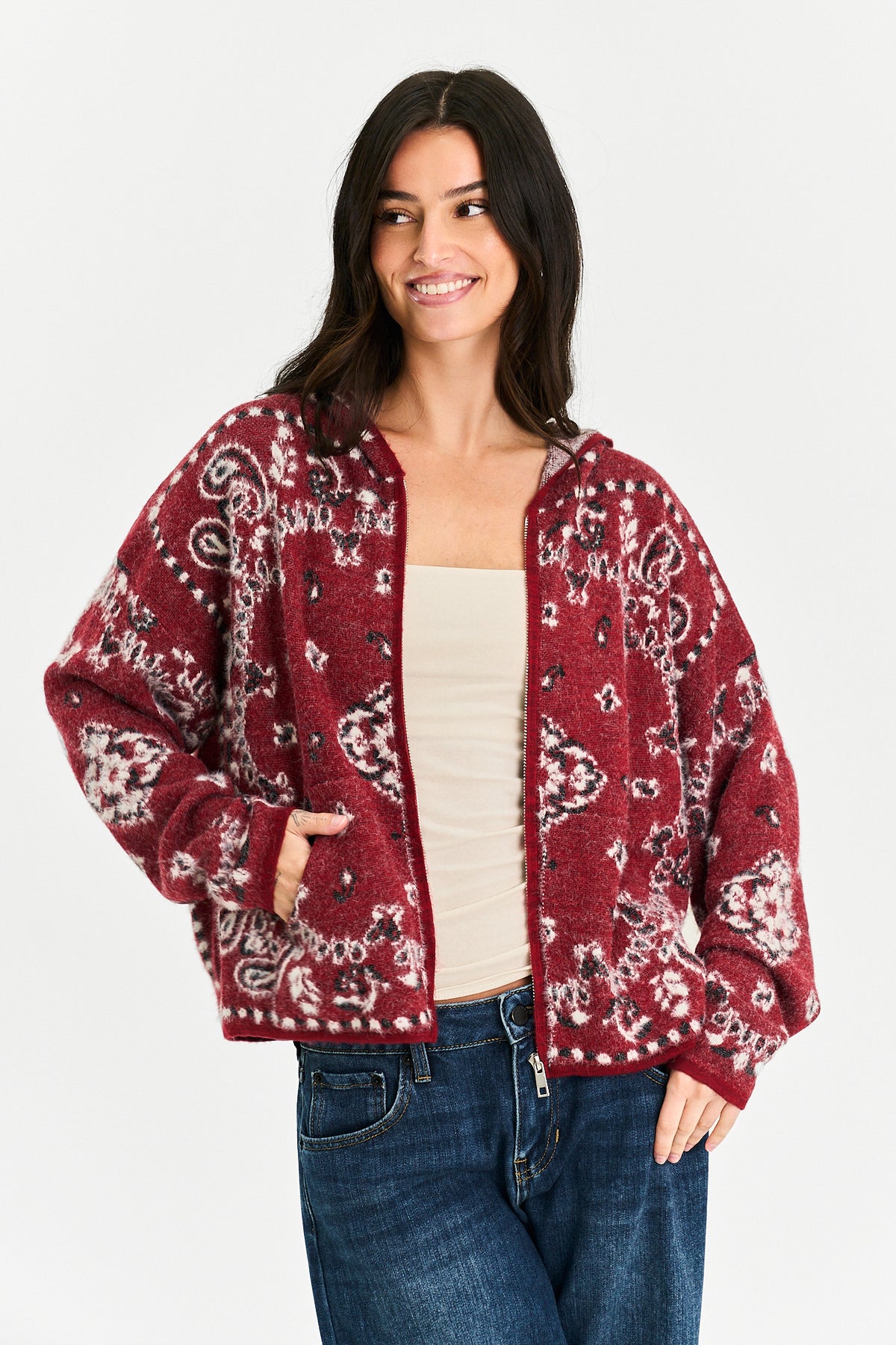 Paisley Days Zip Up in Cranberry