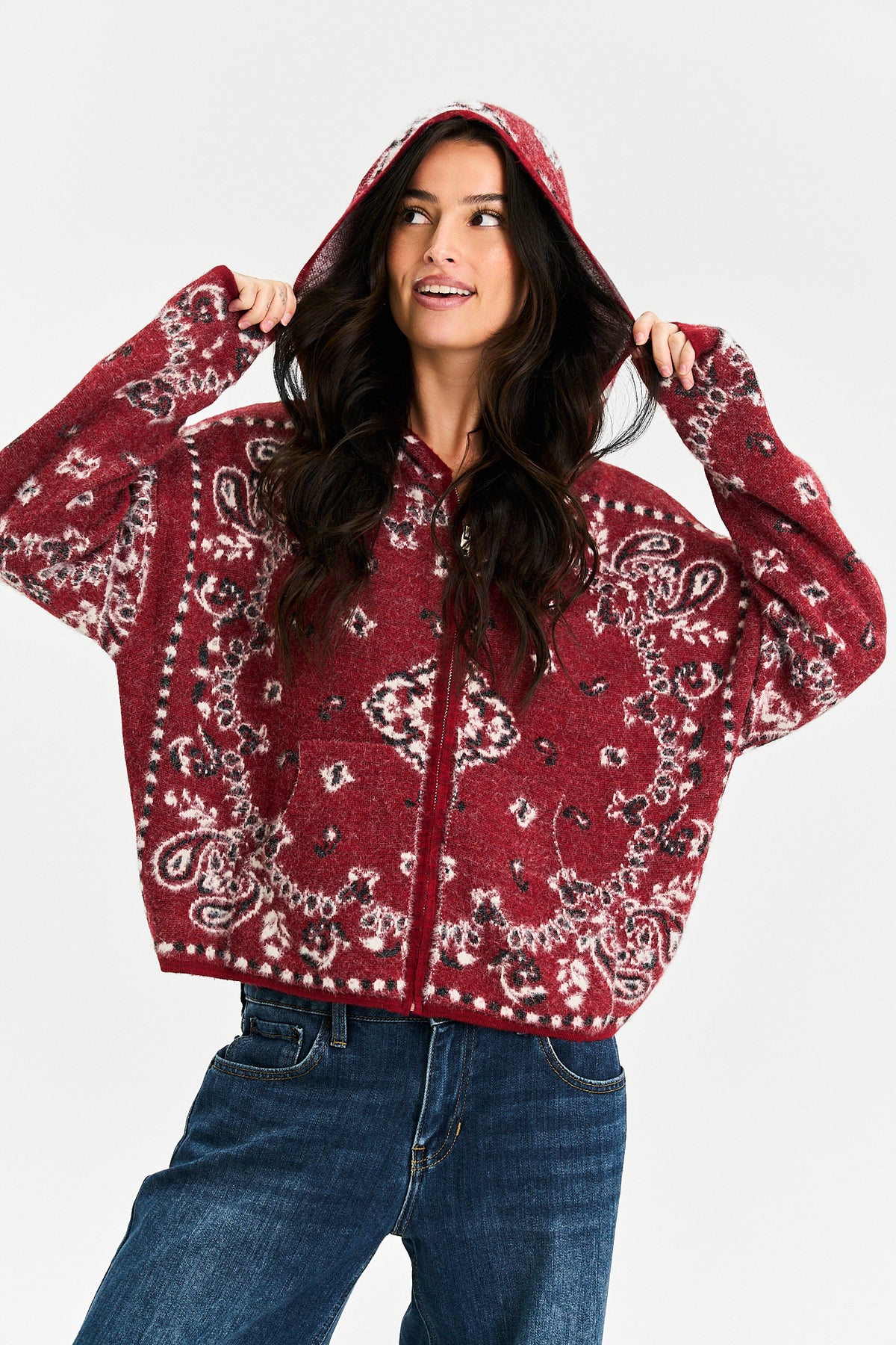 Paisley Days Zip Up in Cranberry