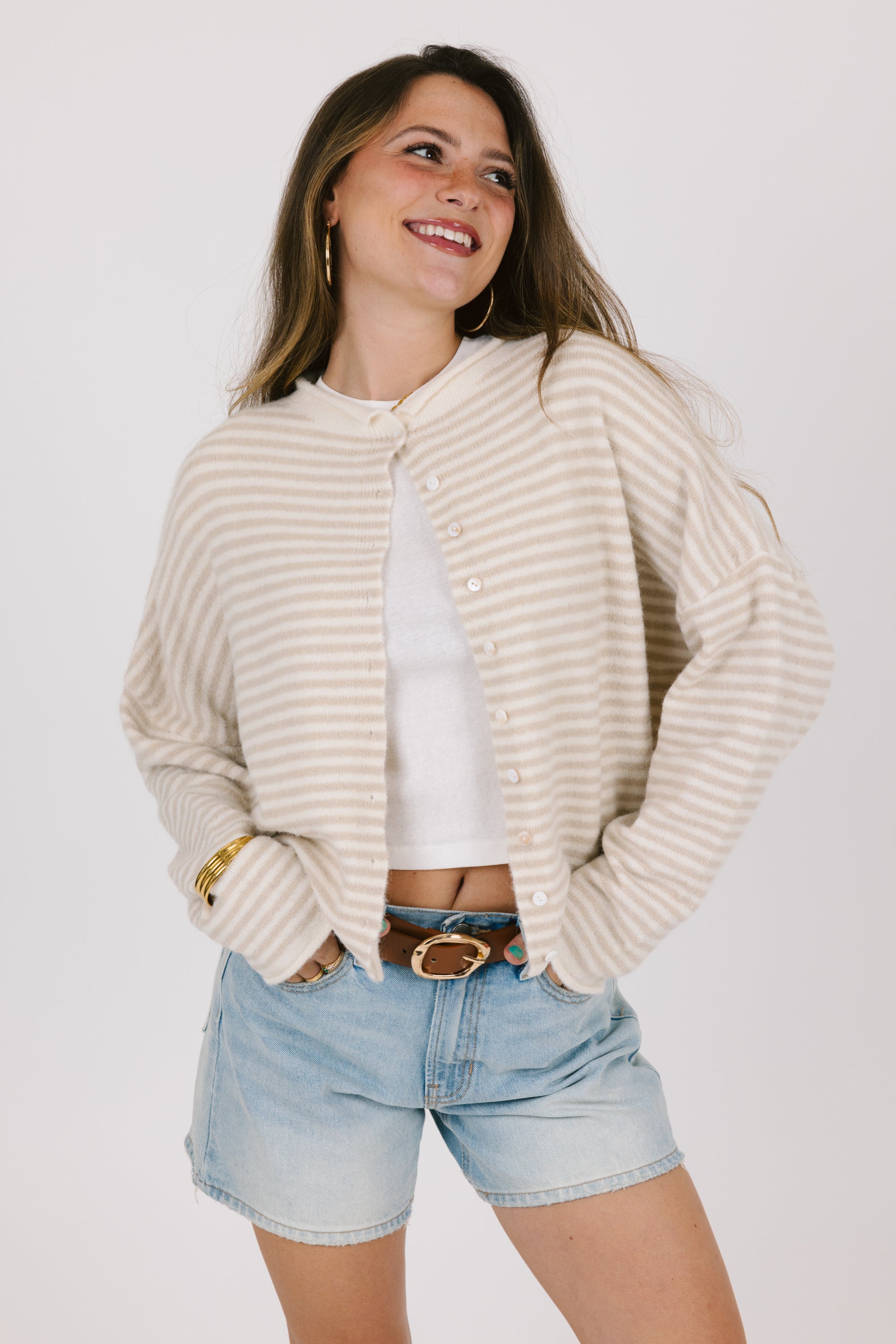 Phoebe Cardigan in Cream Stripe