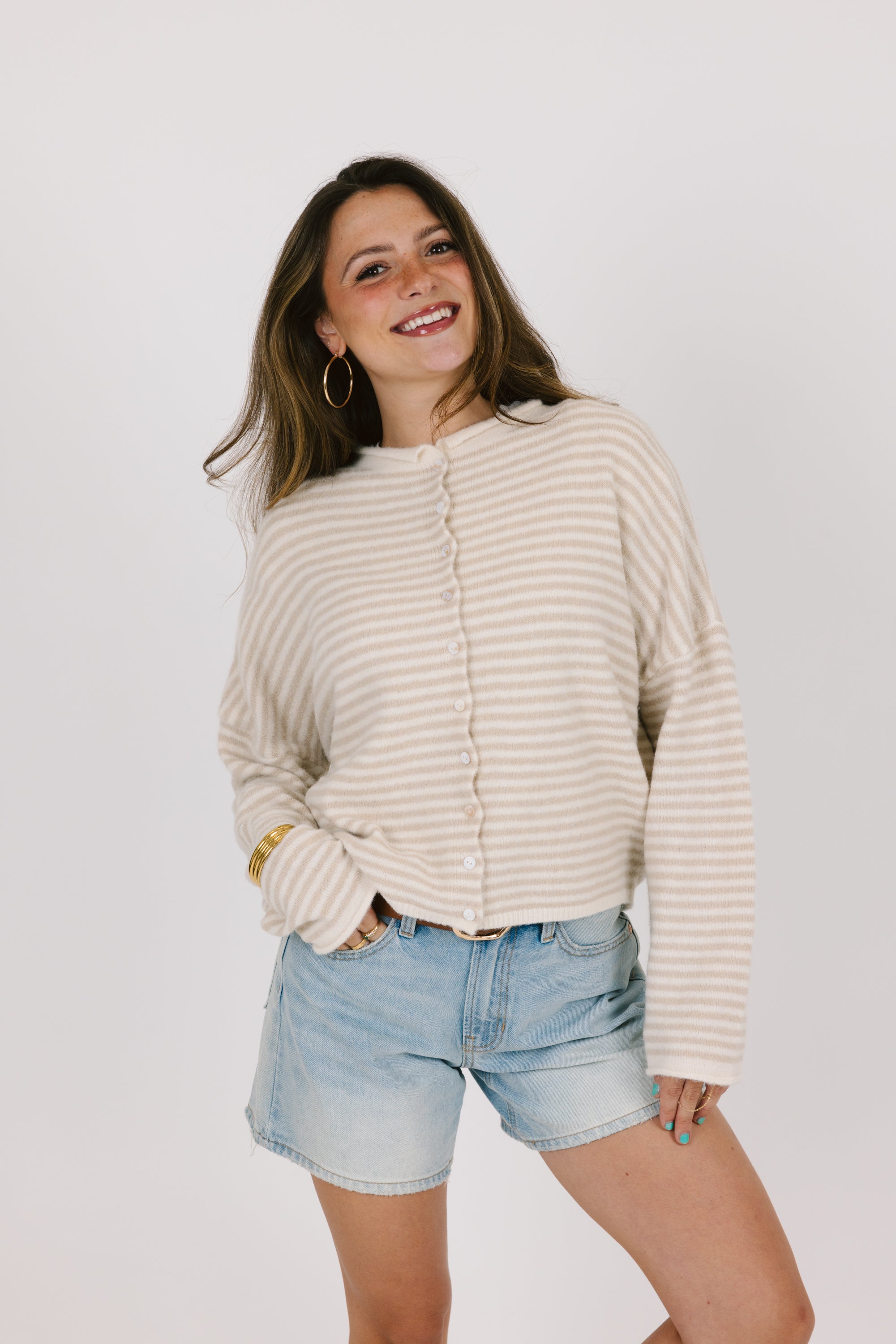 Phoebe Cardigan in Cream Stripe