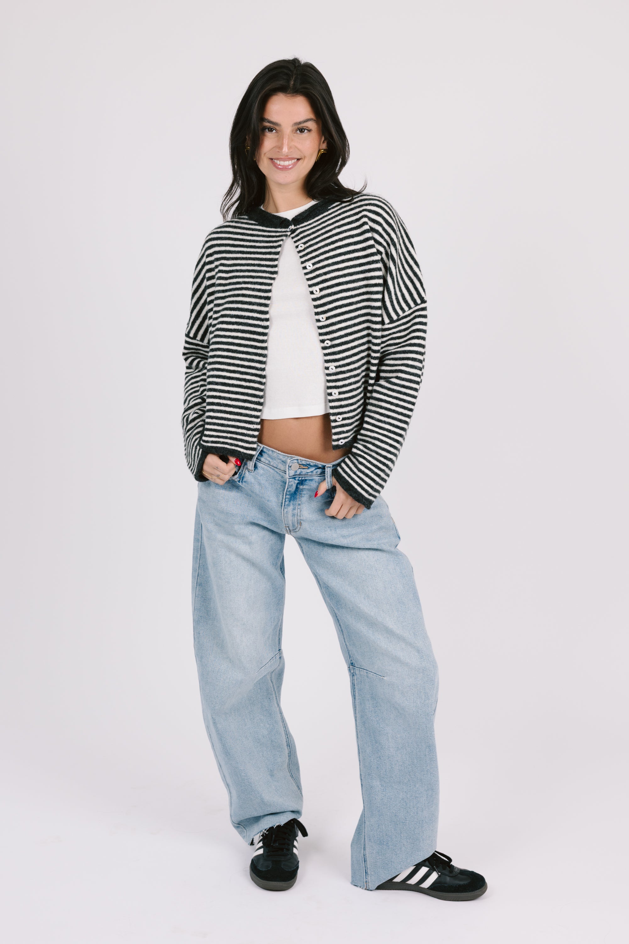 Phoebe Cardigan in Charcoal/White Stripe