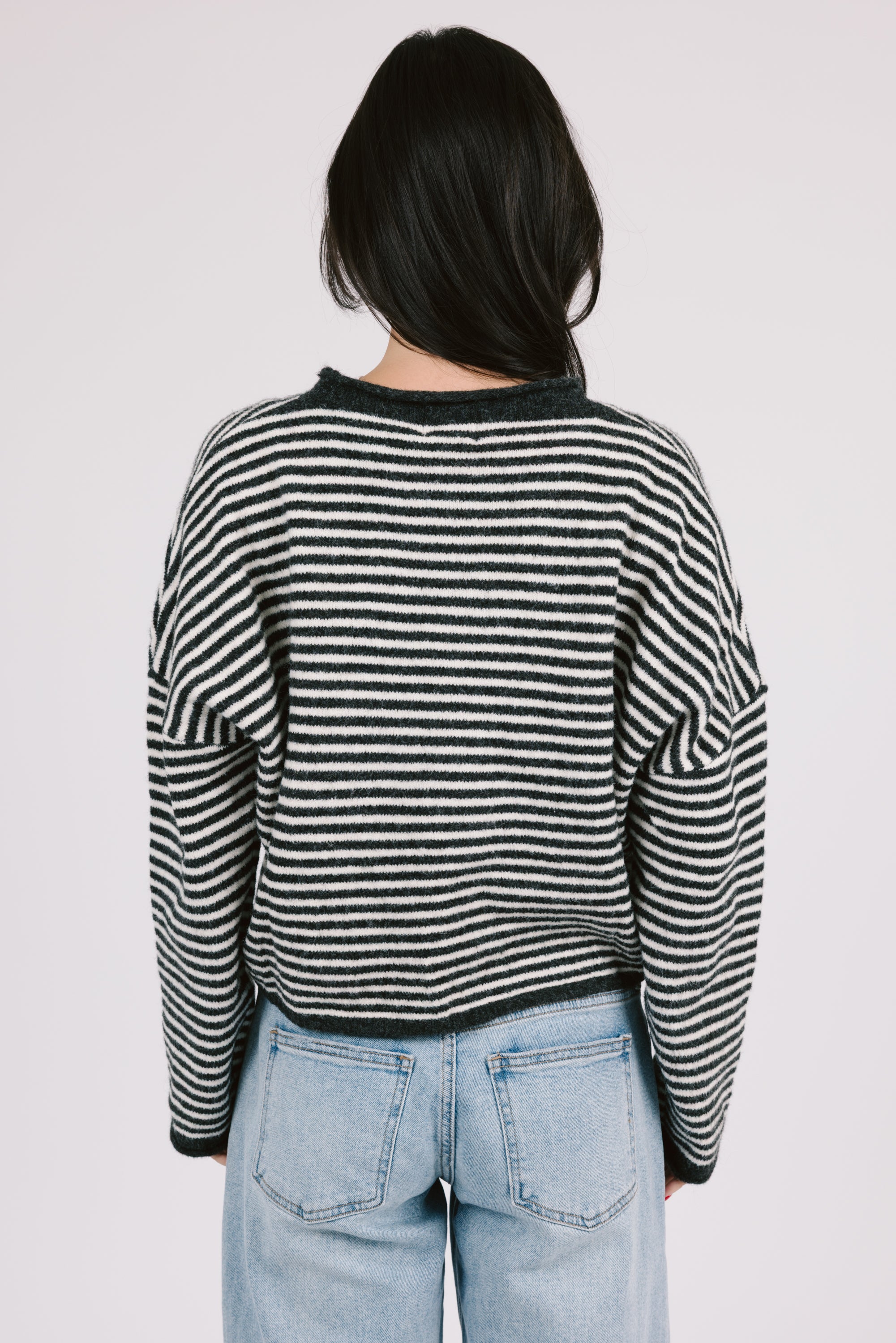 Phoebe Cardigan in Charcoal/White Stripe