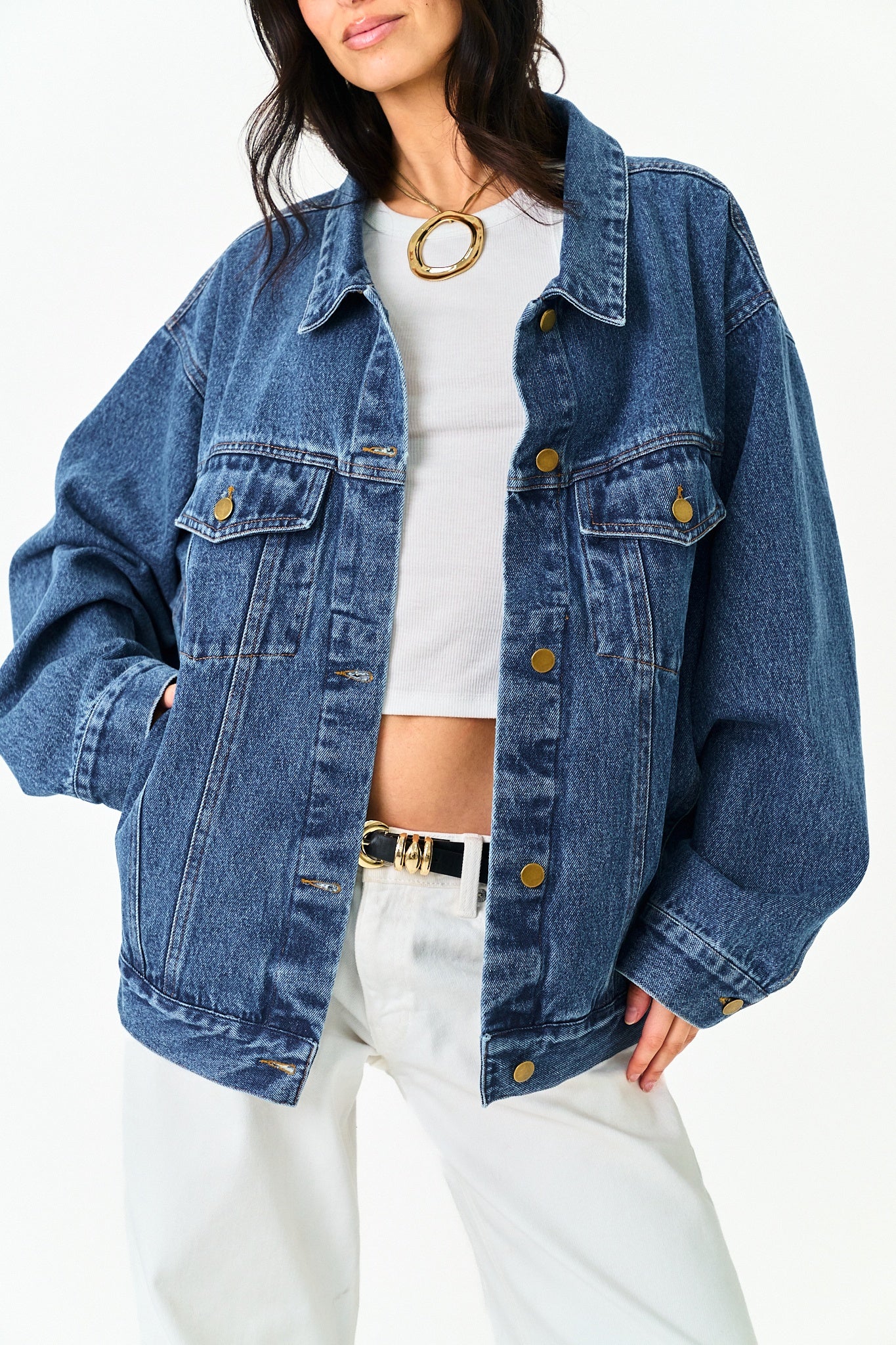 Midtown Oversized Denim Jacket in Dark Wash