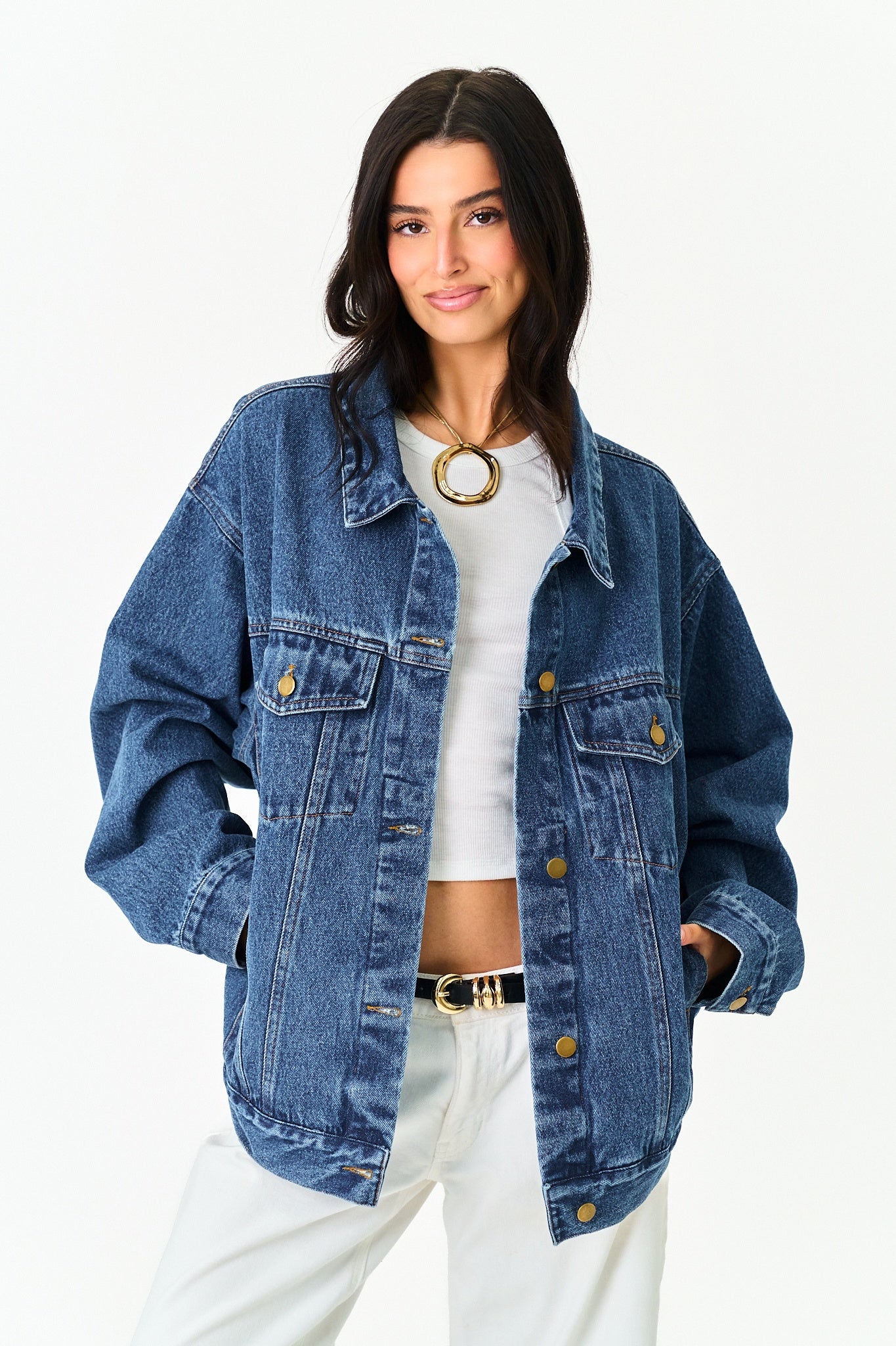 Midtown Oversized Denim Jacket in Dark Wash