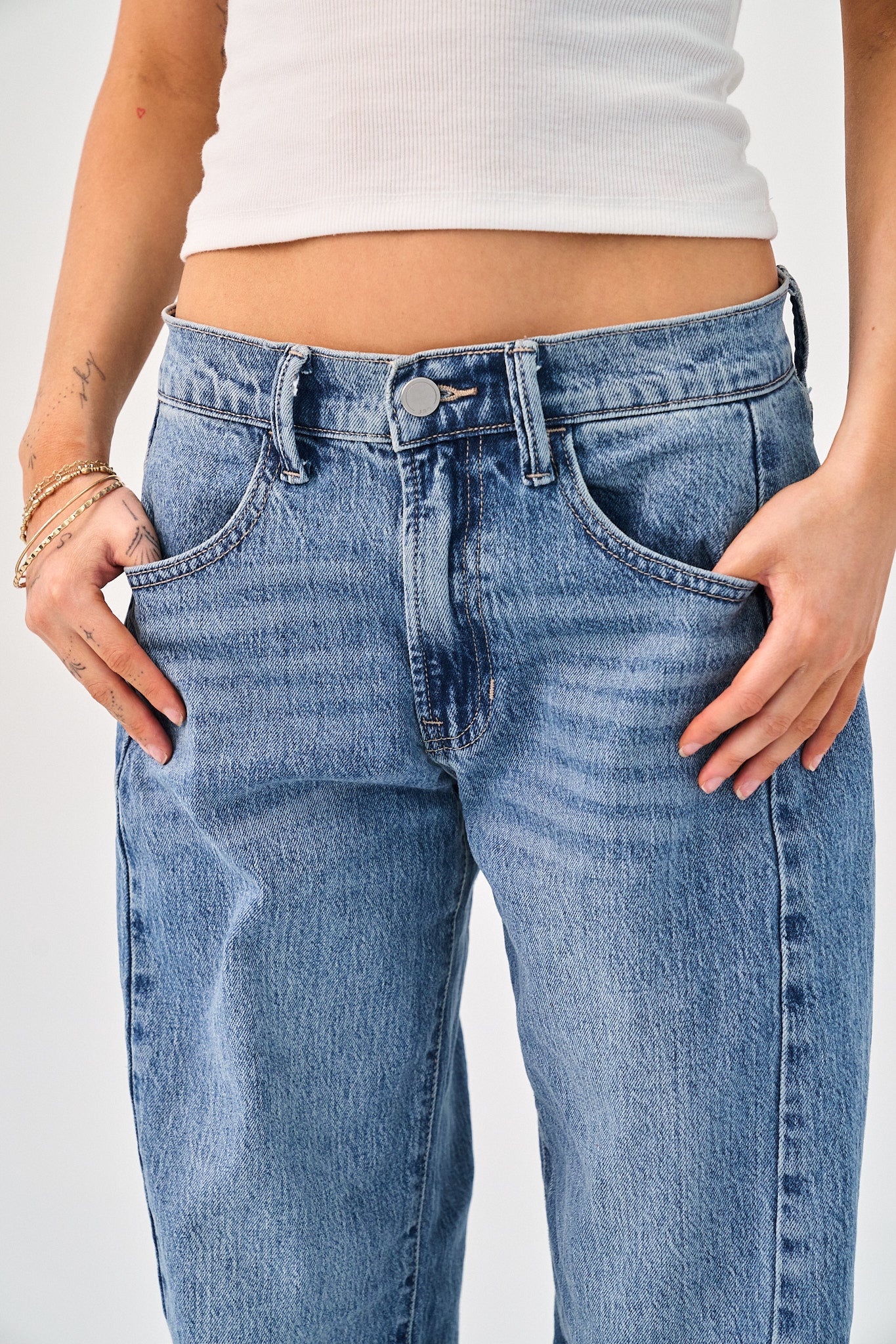 medium denim low rise jeans