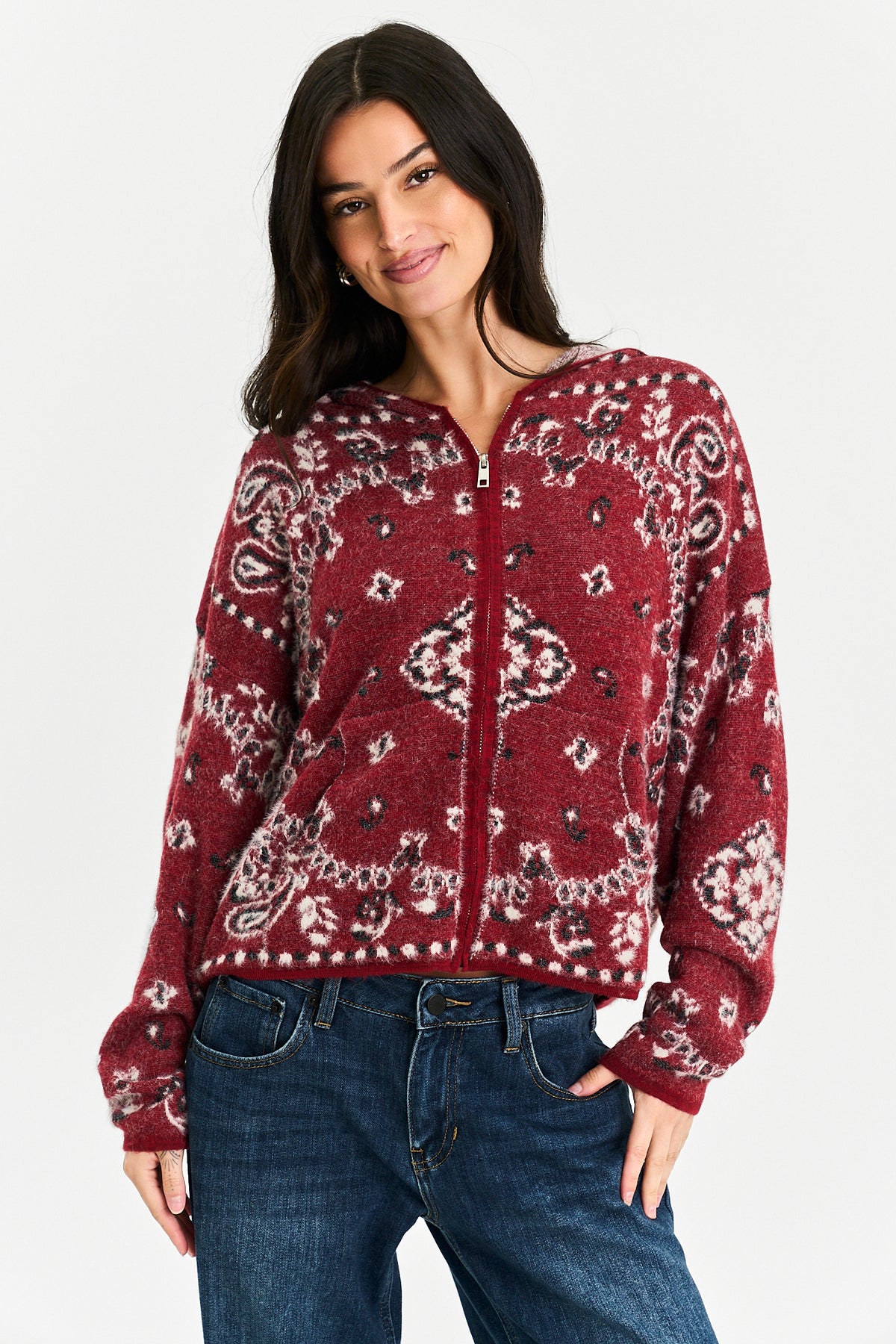 Paisley Days Zip Up in Cranberry