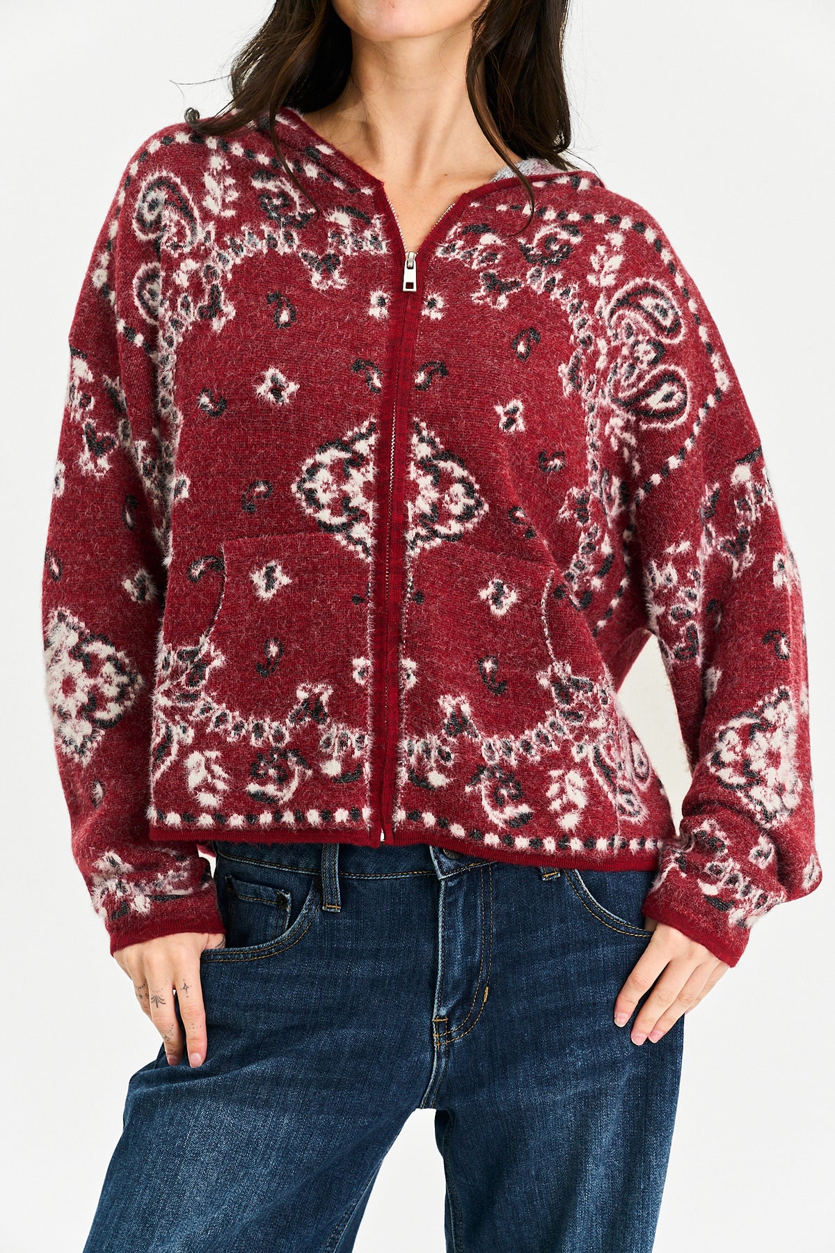 Paisley Days Zip Up in Cranberry