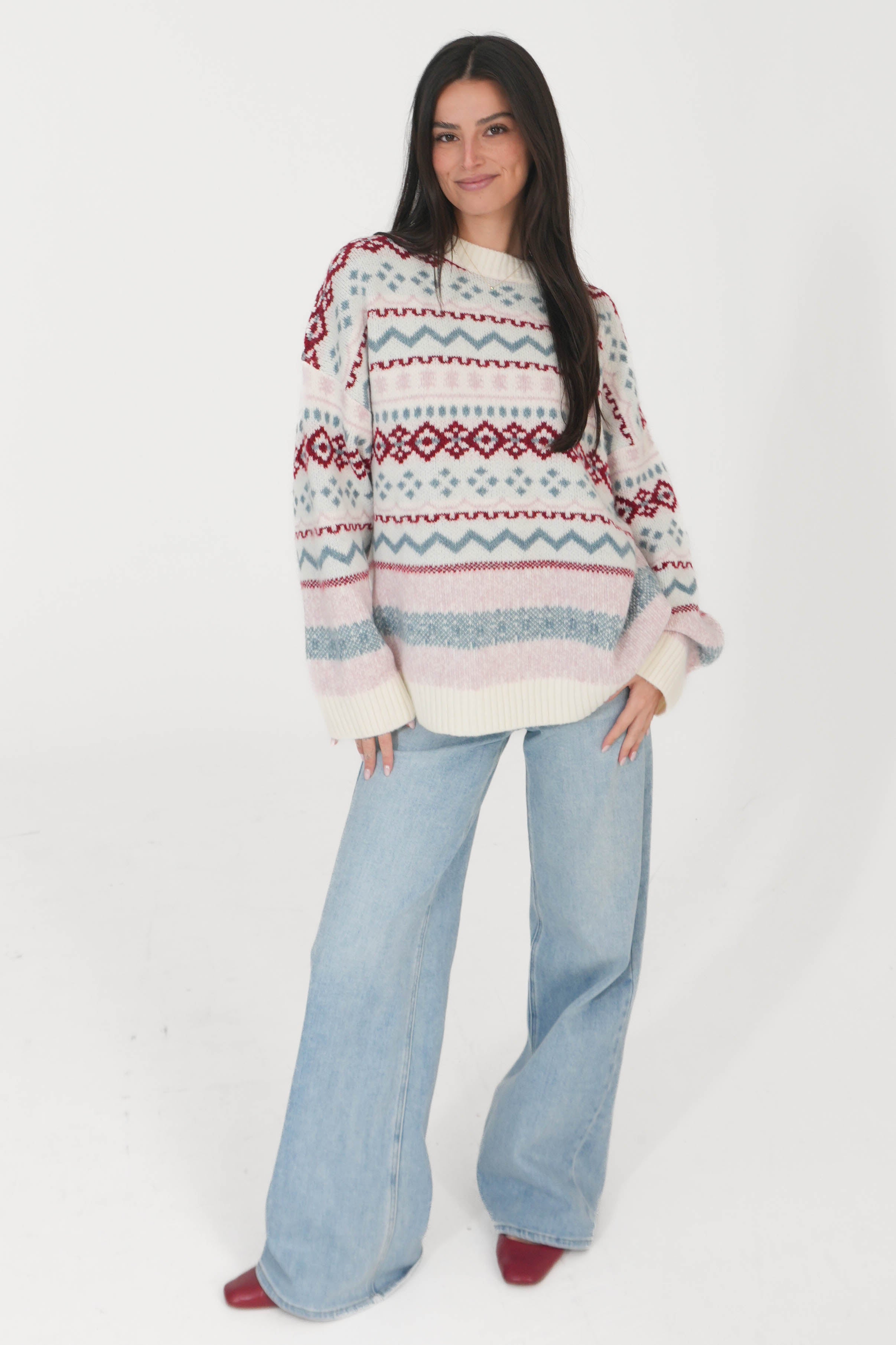 Cool Vibes Sweater in Ivory/Pink