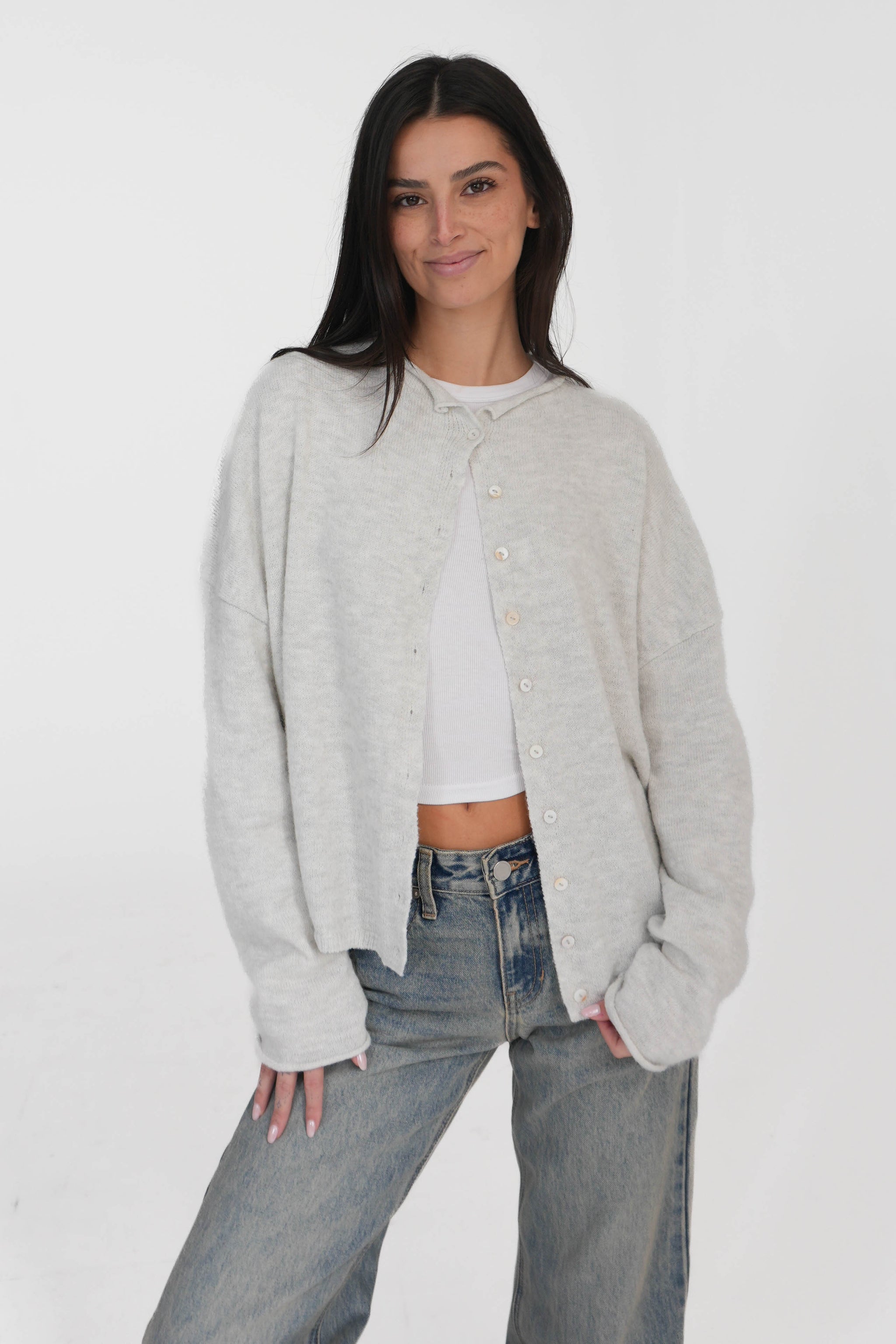 Phoebe Ribbed Relaxed Cardigan - Custard