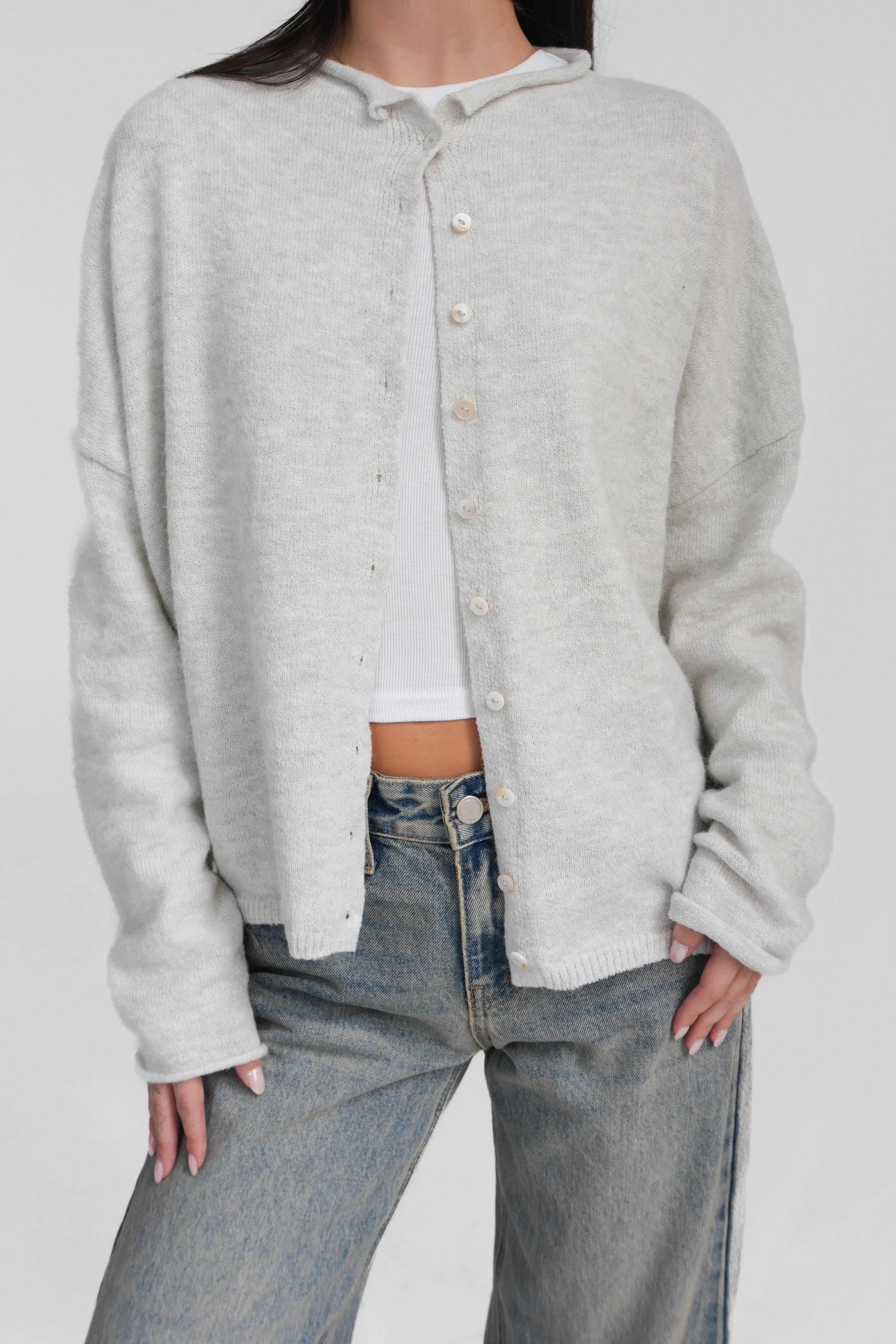 Phoebe Cardigan in Light Grey