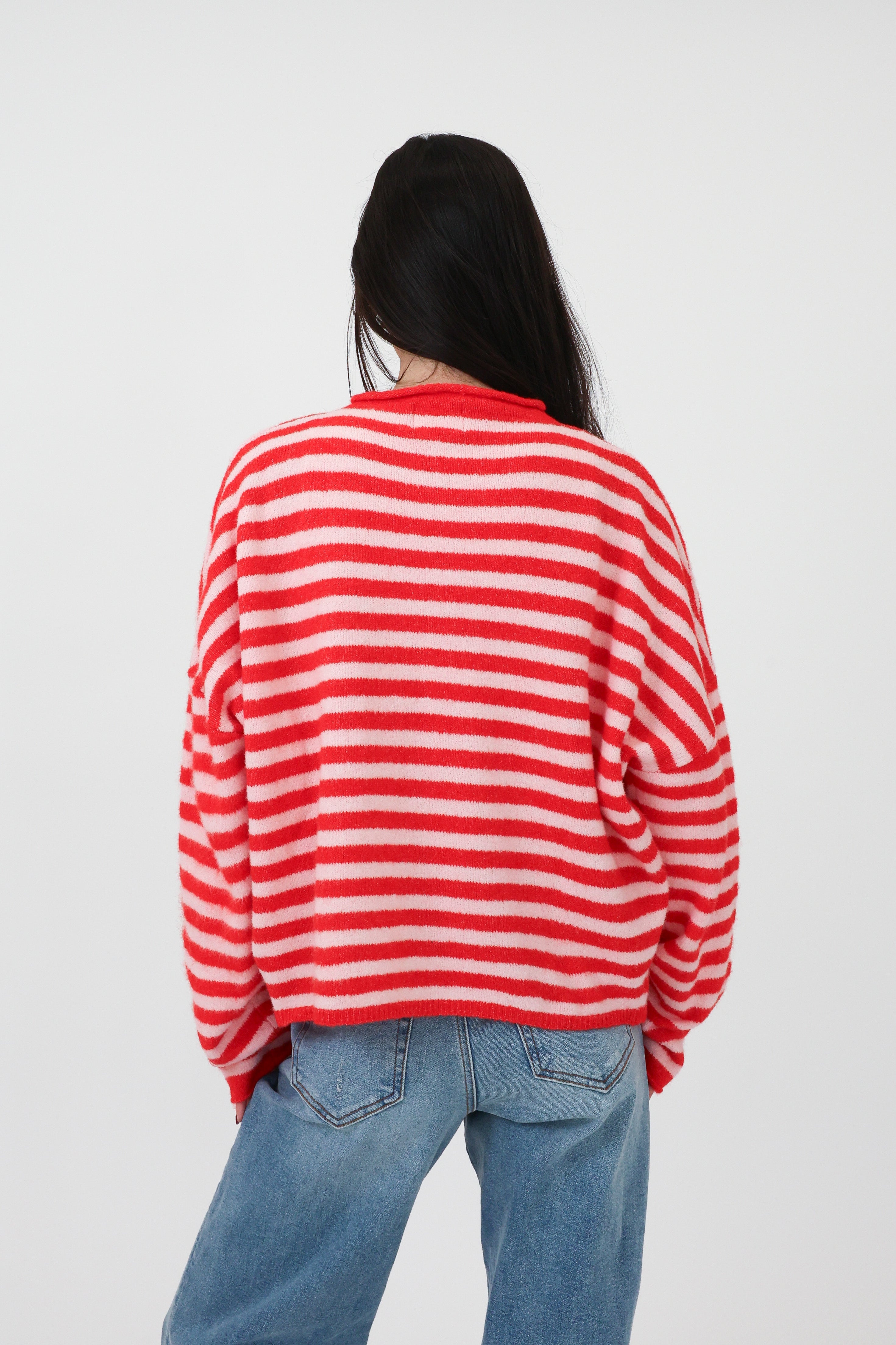 Phoebe Cardigan in Pink/Red Stripe