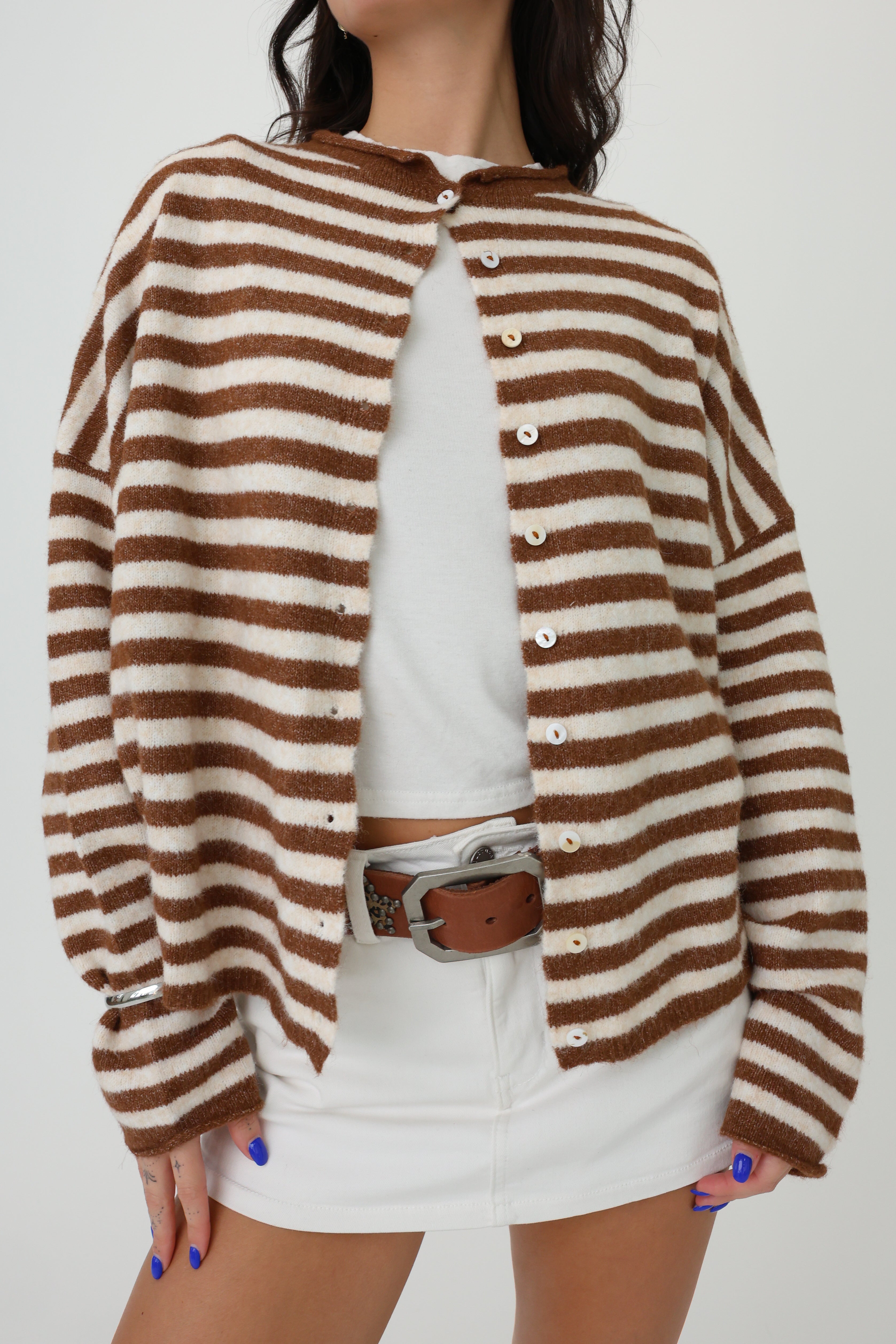 Phoebe Cardigan in Brown/Ivory Stripe