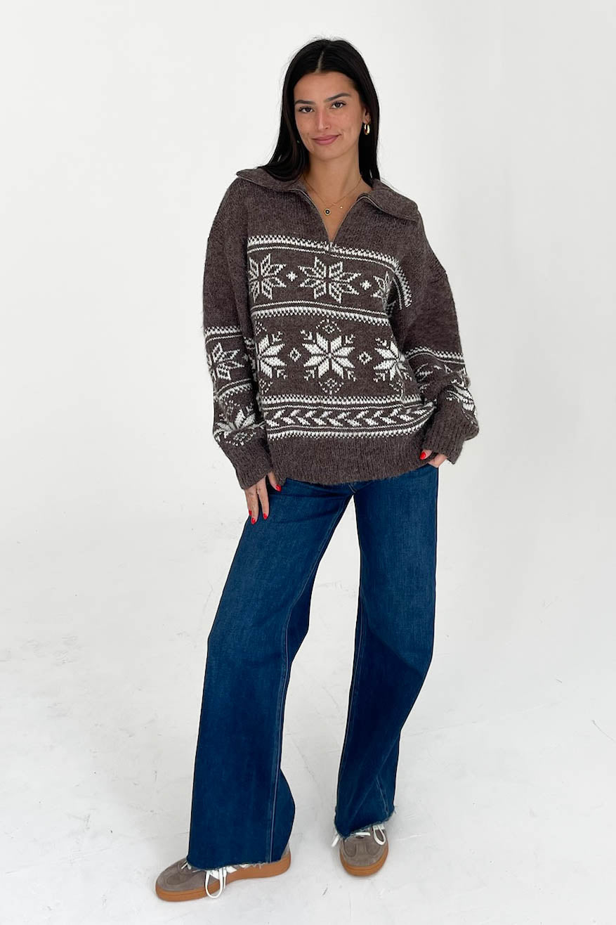 Warm Me Up Sweater in Brown/Ivory