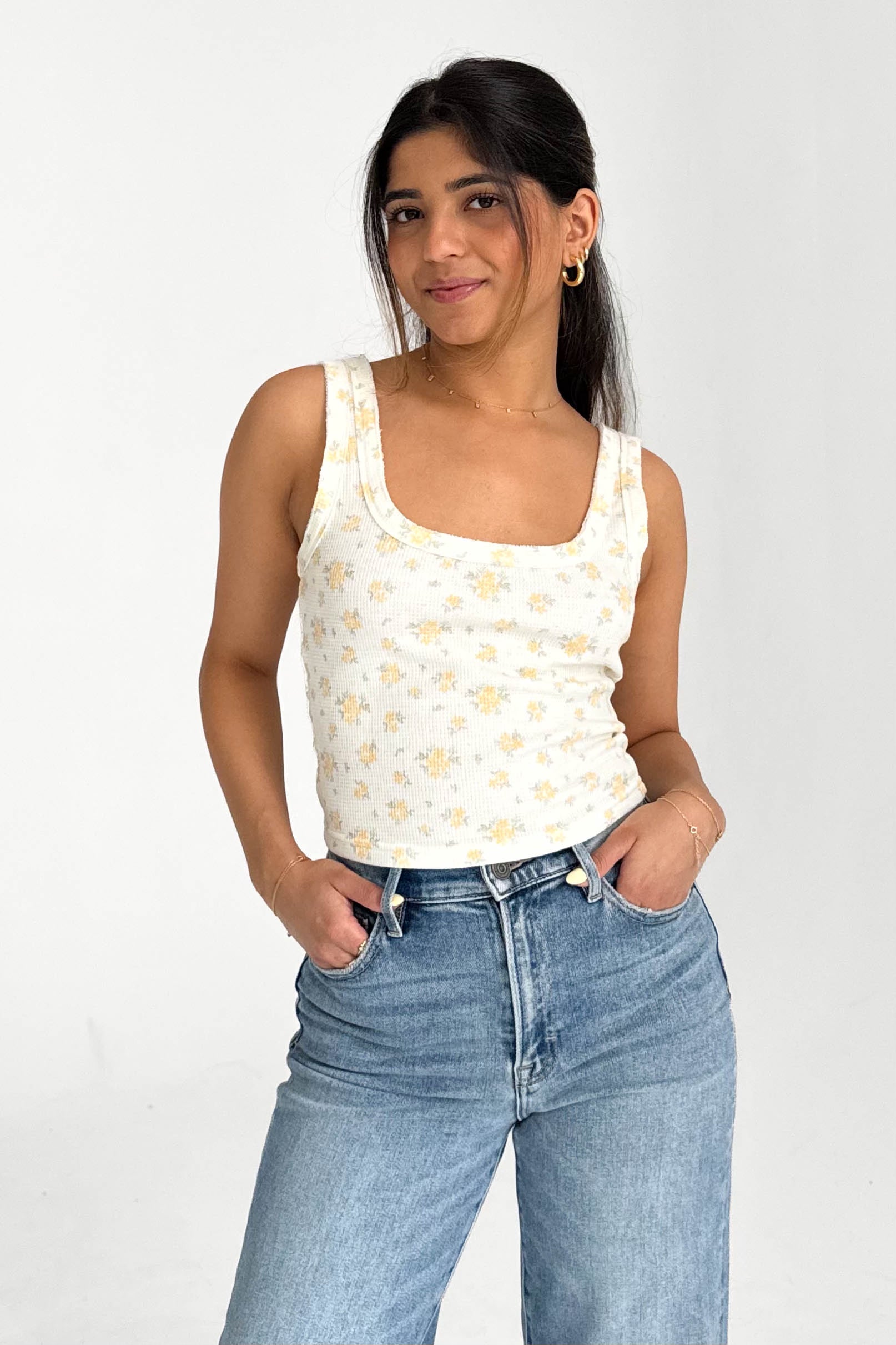 Daisy Tank in Yellow Floral