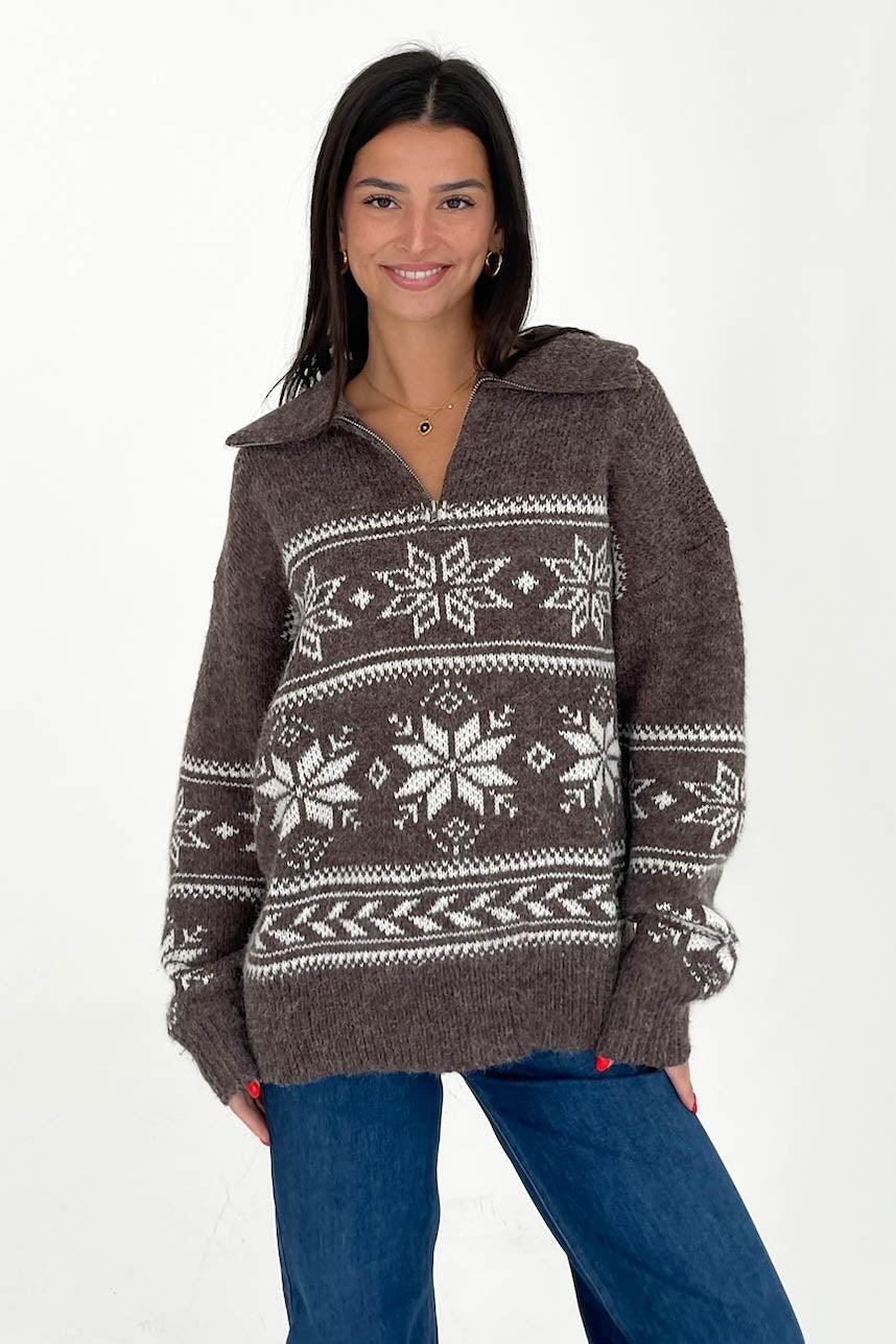 Warm Me Up Sweater in Brown/Ivory