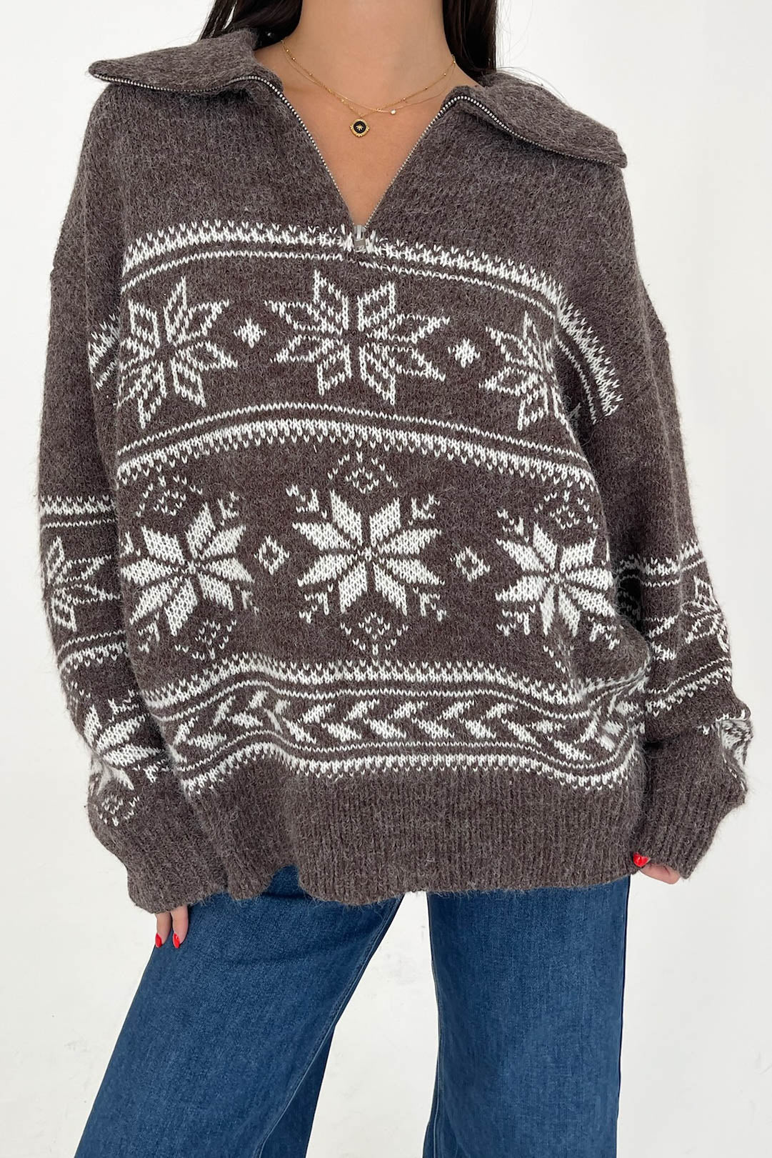 Warm Me Up Sweater in Brown/Ivory