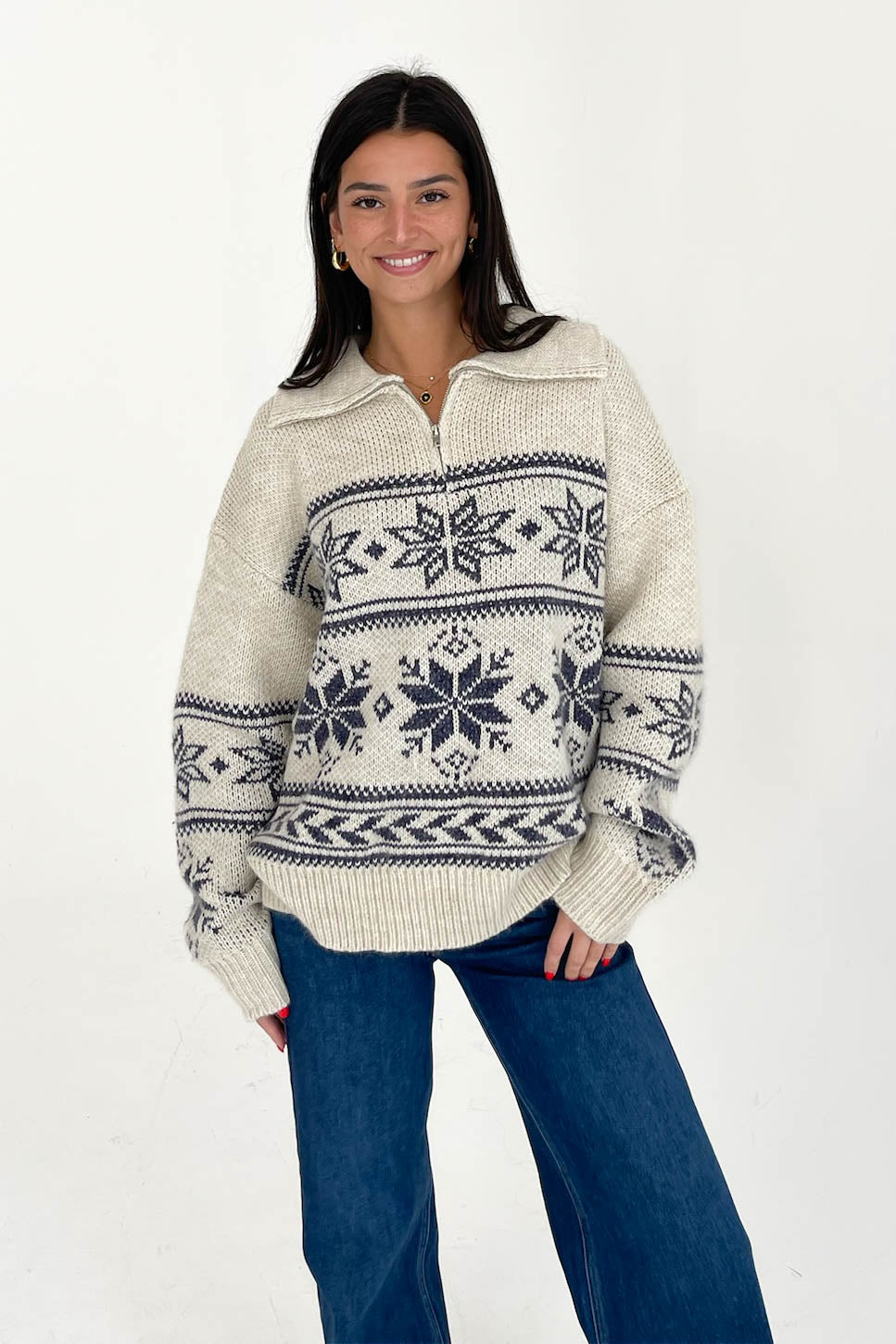 Warm Me Up Sweater in Cream/Navy