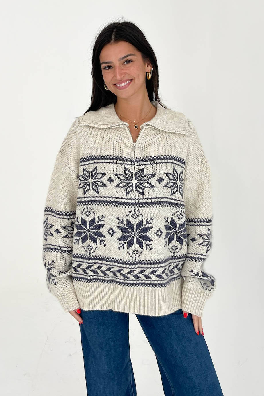 Warm Me Up Sweater Cream Navy