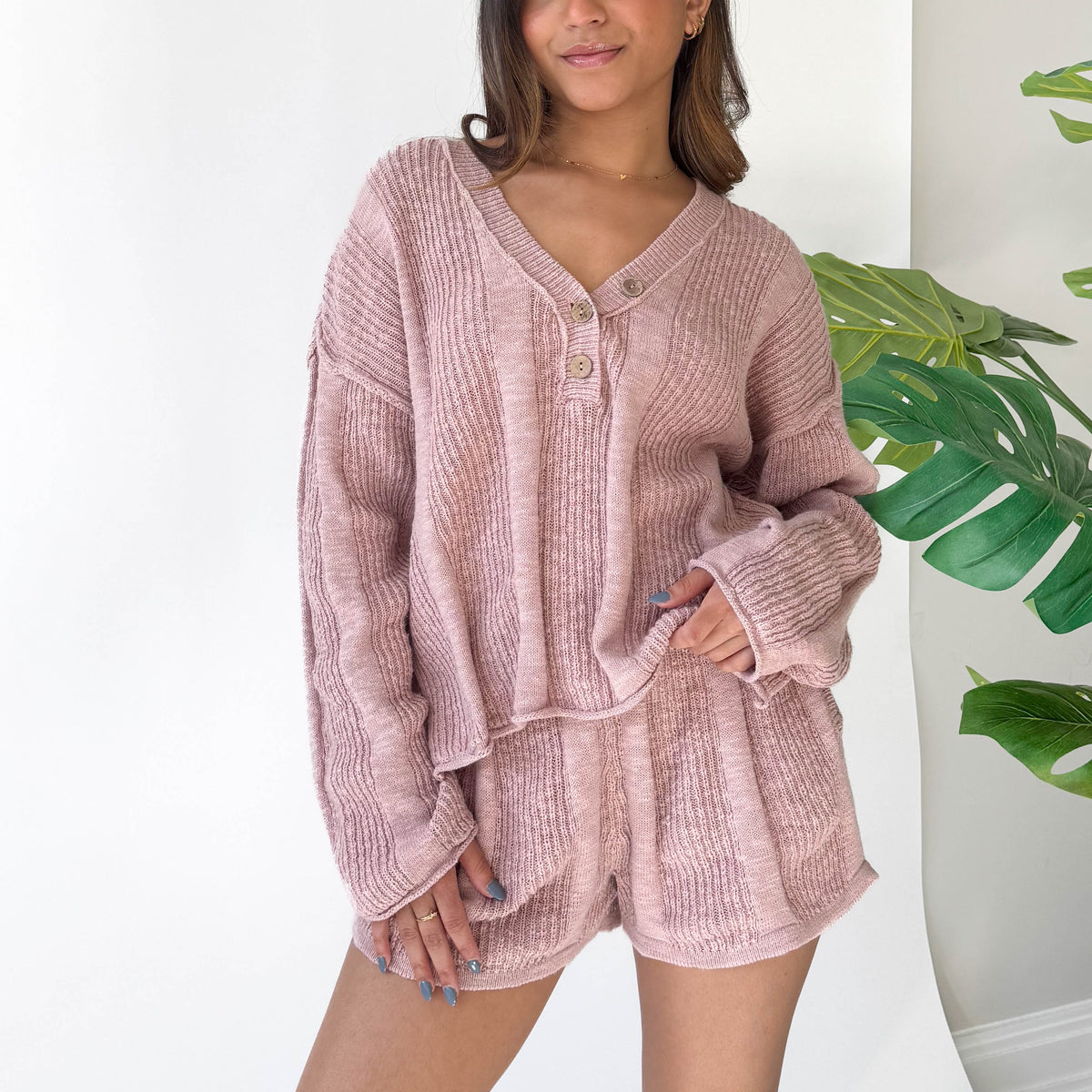 Staying Close To You Dusty Rose Back Button Detail Top – Friends