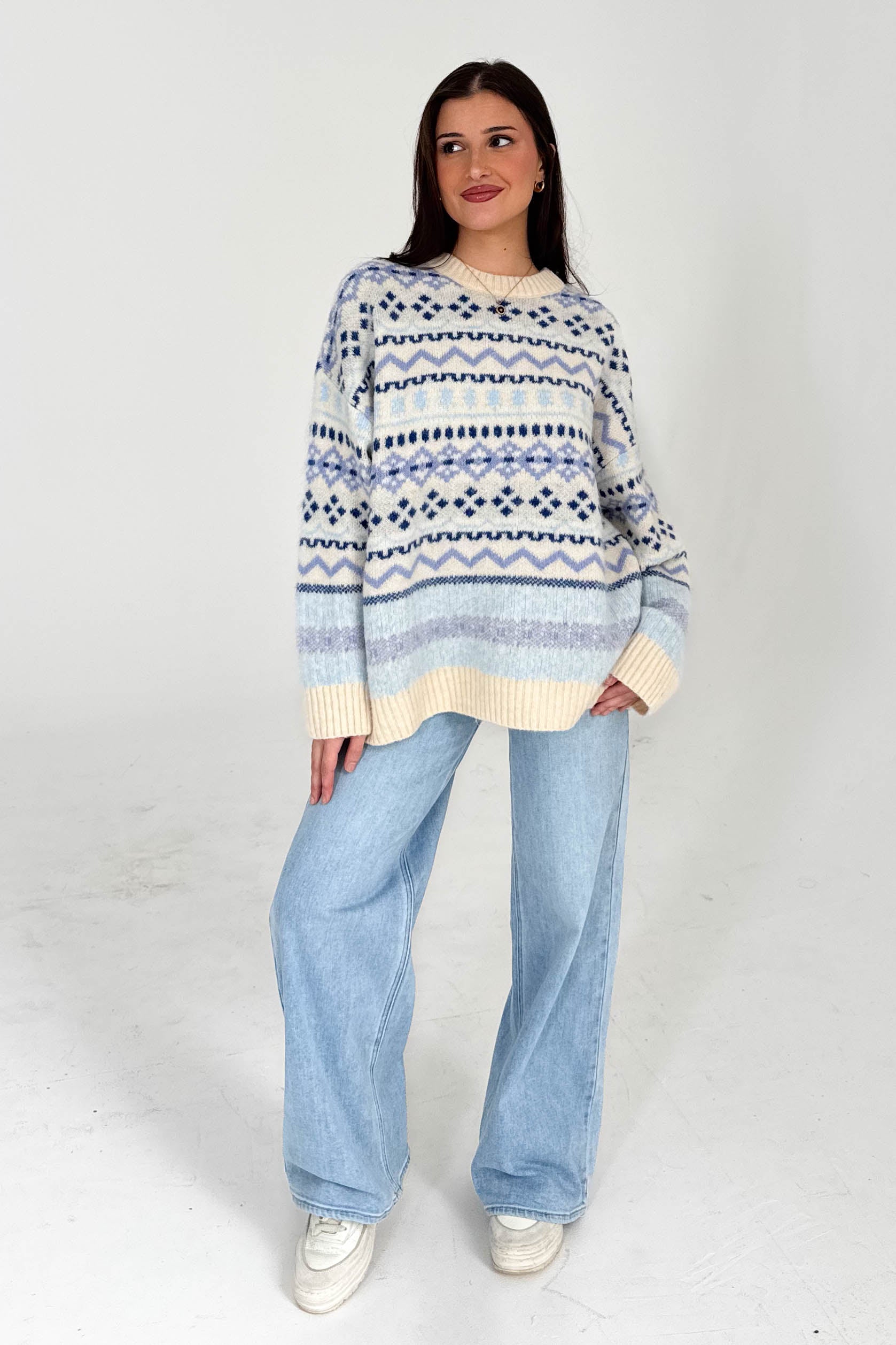 Cool Vibes Sweater in Cream/Blue