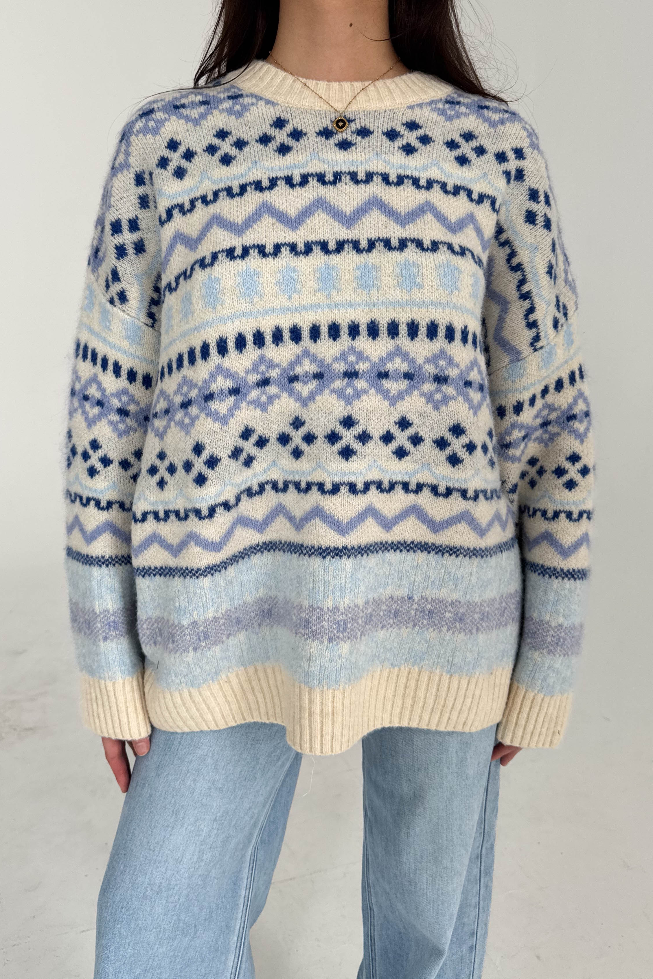 Cool Vibes Sweater in Cream/Blue