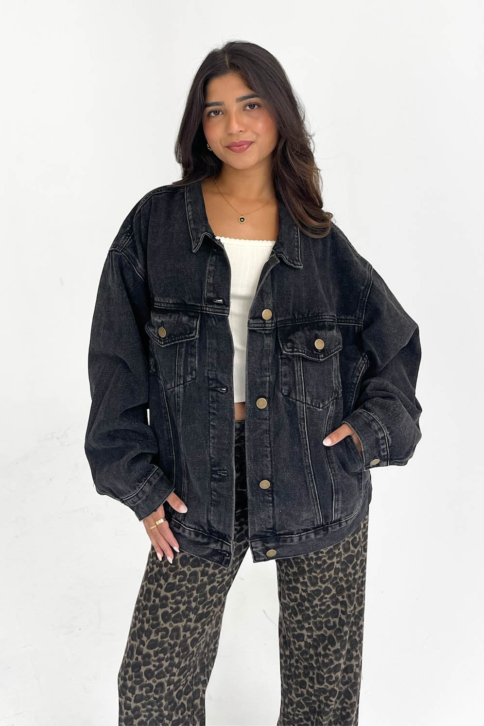Midtown Oversized Denim Jacket Charcoal