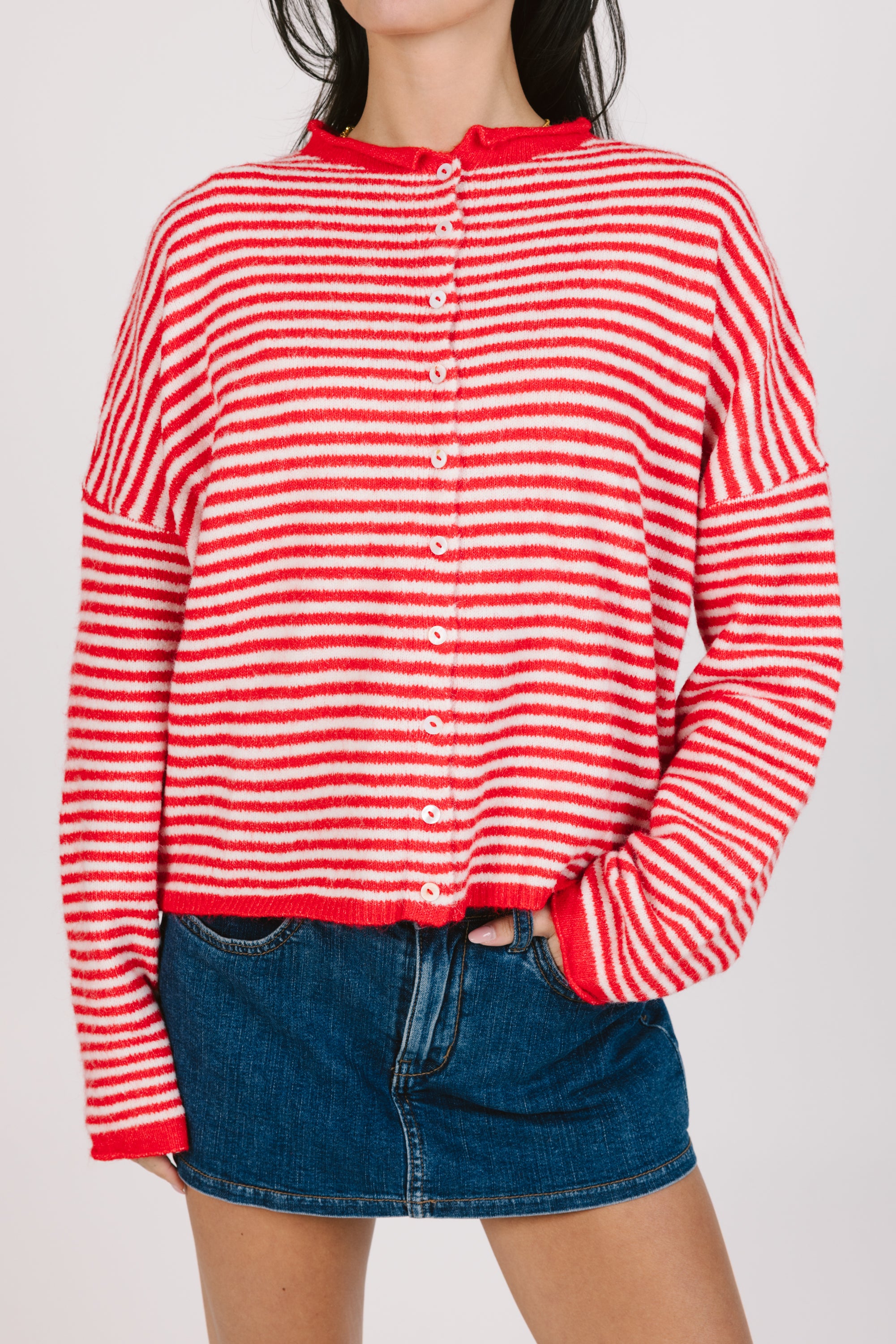 Phoebe Cardigan in Red/White Stripe