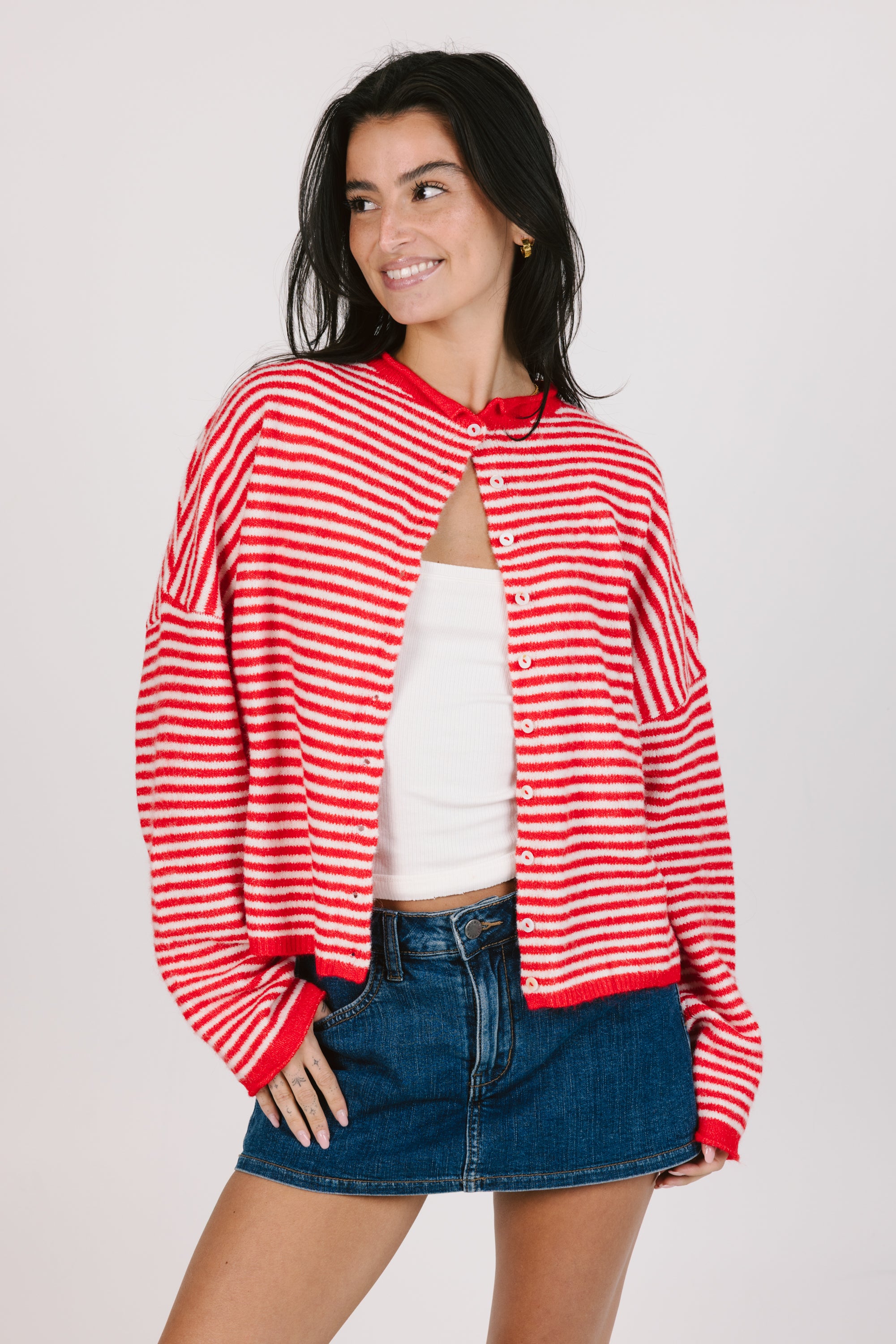 Phoebe Cardigan in Red/White Stripe