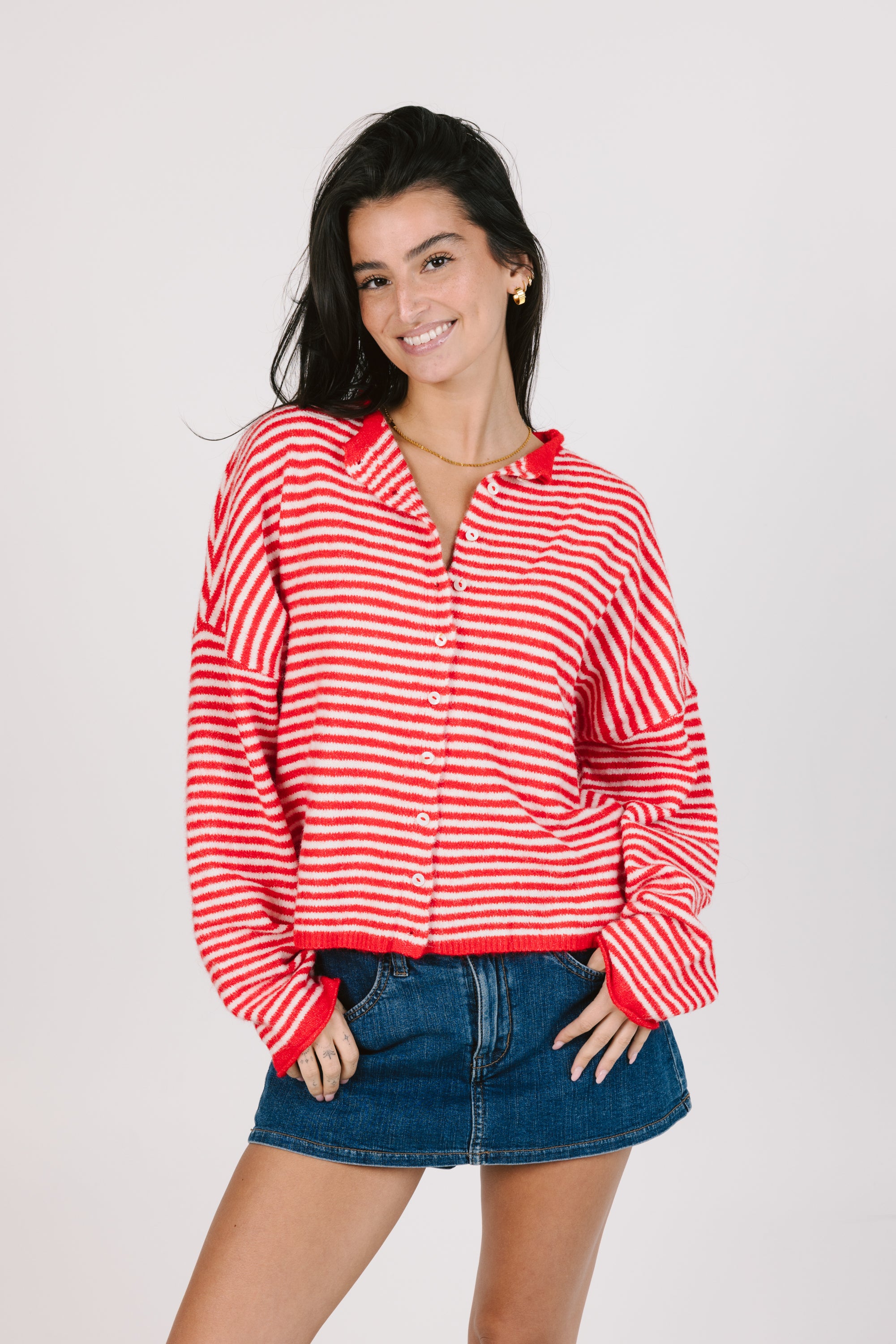 Phoebe Cardigan in Red/White Stripe